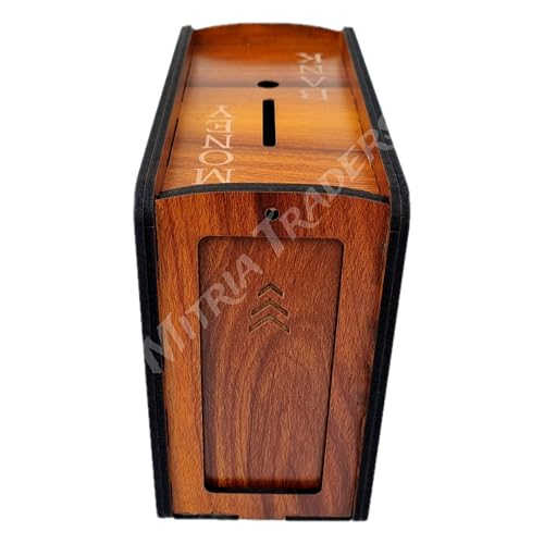 Image of Money Bank - Piggy Bank Wooden 8 x 6 x 3.5 inch for Kids and Adults Cute Money Bank for Kids. with Lock and Keys (Brown)