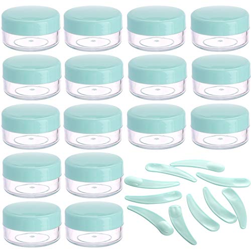 100 Pieces 10g Small Storage Jars with Lids and 10 Pieces Cosmetic Spatulas Reusable Empty Containers for Lotions and Creams - Green