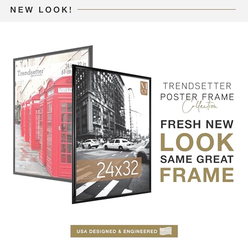 MCS Trendsetter 24x32 Poster Frame Black High-Gloss, Vertical & Horizontal Wall Hanging Large Picture Frame for Photos, Posters & Art Prints (2-Pack)