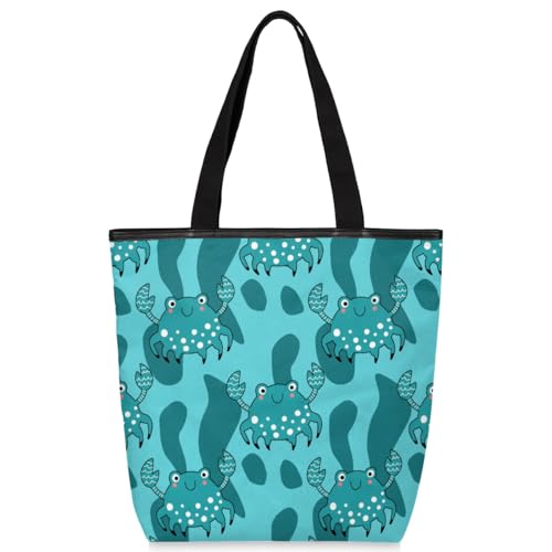 Mularoka Crabs Canvas Tote Bag with Zipper and Pockets Canvas Tote Shopping Bag Women Reusable Grocery Bag for Beach Travel Gym Shopping