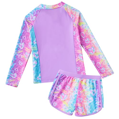 Vogseek Girls Swimsuits 5-9 Years 2 Piece Zip Rashguard Sets Long Sleeve Bathing Suit2