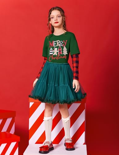 Image of Arshiner Girls Christmas Halloween Long Sleeve Shirts Graphic Stripe Plaid Patchwork Top Tee