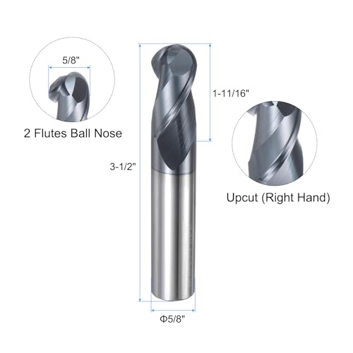 Image of uxcell Ball Nose End Mill CNC Router Bit, 5 /16 inch Radius 5 /8 inch Shank Solid Carbide AlTiN Coated Upcut Spiral 2 Flutes Cutter Milling Tool, 5 /8 inch Dia 3-1 /2 inch Total Length