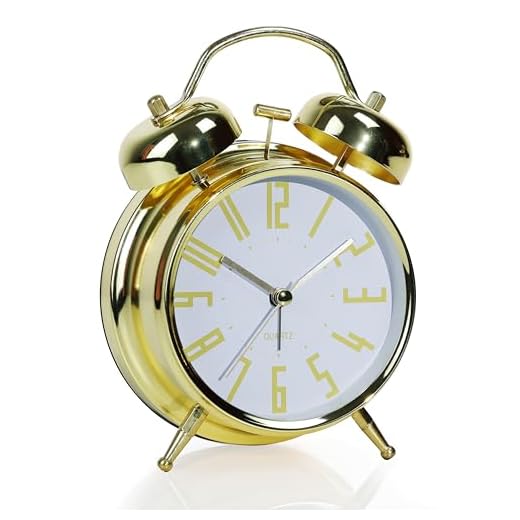 AYRELY® Luide Twin Bell Wekker voor zware slapers, 10 cm retro bureauklok met gouden frame, stil analoog uurwerk en nachtlampje, ideaal voor nachtkastje of slaapkamer (goud-wit)