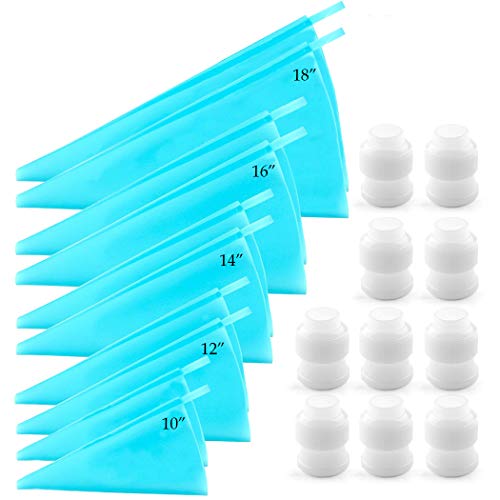 20Pc Silicone Pastry Bags and Coupler Set - 5 Sizes Reusable Thickening Icing