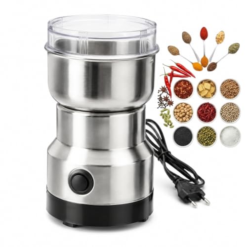 Image of KRESHU Electric Stainless Steel Spice Grinder, Multifunction Coffee Masala Grinder Machine with Sharp Blades, Dry Herbs Nuts Seeds Grain Grinder for Kitchen, Compact Mixer Grinder