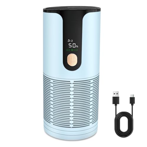 Arint Mini Car Air Purifier-Cordless True HEPA Portable Small Air Purifier, LCD Display&15dB Quiet,Filters 99.97% of Smoke/Dust/Pet Odors,for Cars/Office/Travel (Light Green）