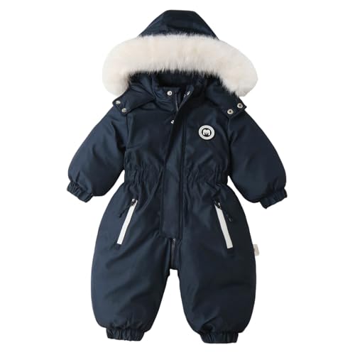 Infant Boys Girls Winter Thicken Hooded Coat Jacket Snowsuit Toddler Windproof Warm Jumpsuit Outwear Snow Wear Girls Overalls Size 8 (Navy, 6-12 Months)