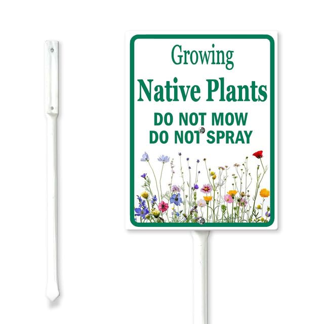Geroclonup Growing Native Plant Yard Sign with Stake 11.5x15cm Sturdy Aluminum Yard Sign Garden Sign Native Plant Sign Wildlife Habitat Sign No Mow Sign for Outdoor Use
