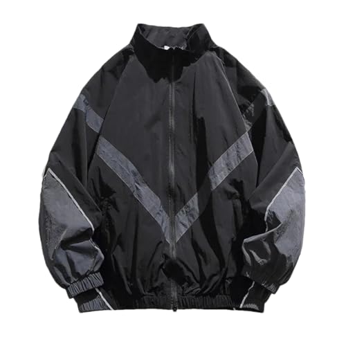Dninmim Men's Vintage Solid Windbreakers Jacket Outdoor Hooded Spliced Pocket Rain Jacket