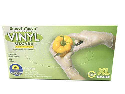 Sunset XL SmoothTouch Disposable Vinyl Gloves - Powder Free - 100 Per-Box X-Large