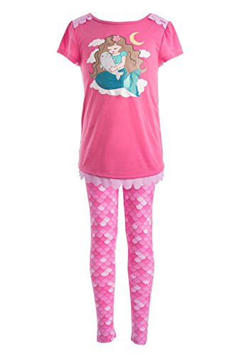 Fin Fun Mermaid Pajama Set with Sparkly Mermaid and Baby Dolphin (Youth L) Pink