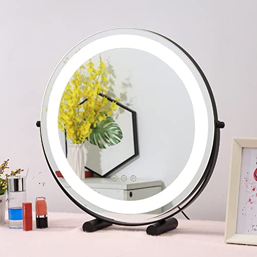 Espejo de maquillaje LED de escritorio con pantalla táctil y rotación completa de 360 grados