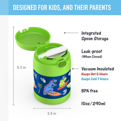 Image of THERMOS FUNTAINER Insulated Food Jar, 10 Ounce, Kid Friendly Food Jar with Foldable Spoon, Daring Dinos