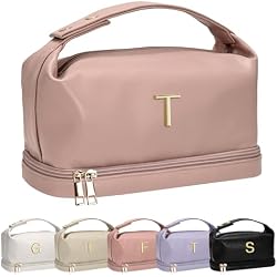 Vogewood Graduation Gift for Teens-Initial PU Leather Cosmetic Bag Handle | Makeup Bags Letter Travel Toiletry Bag with Makeup Brush Organizer-Bridesmaid Proposal Gifts-Daughter Graduation Gift