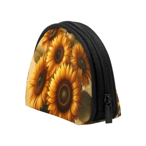 Portable Coin Purse Vintage-Sunflower Mini Zippered Money Pouch Card Holder4