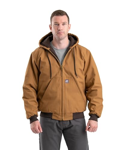 Berne Men's Heritage Duck Hooded Active Work Jacket, Large Regular, Brown Duck
