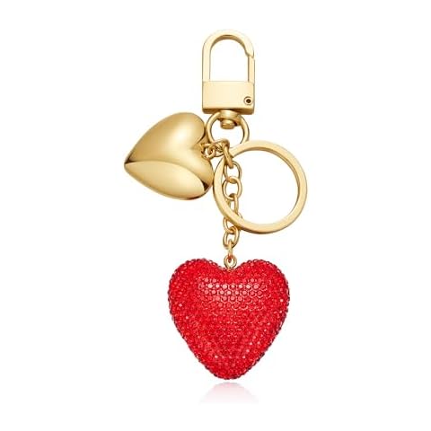 LILIE&WHITE Gold Keychain For Women With Puffy Heart Charm Gold Bag Charm Handbag Key Pendant Fashion Love Red Heart Keychain Accessories Charms Jewelry Gift Cover