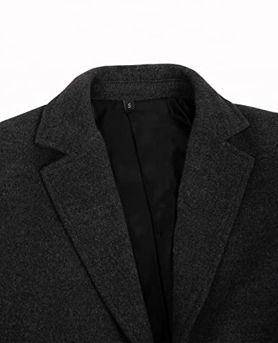 Image of Lisskolo Men's Wool Blend Trench Coat Casual Single Breasted Warm Pea Coat | Notch Collar Classic Overcoat, Wind Resistant, Layering for Work, Business Formal Casual Party Dating Holiday Fall Winter