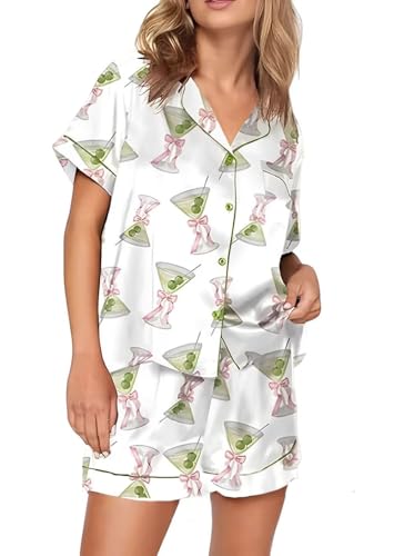 Image of VKEGNIO Womens Pajamas Set Short Sleeve Button-Down 2 Piece PJ Set Lounge Sleepwear Cute Graphic Tees PJ Set