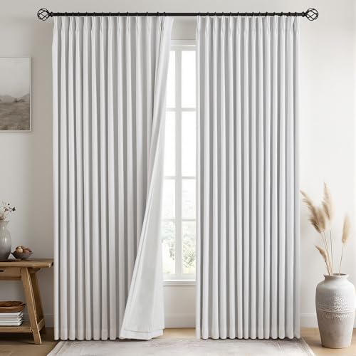 IVAPUPU Cortinas blackout plissadas de mistura de linho grosso para quarto - Cortinas douradas totalmente pretas 224 cm conjunto de 2 painéis para escurecimento da sala de estar, cortinas térmicas de