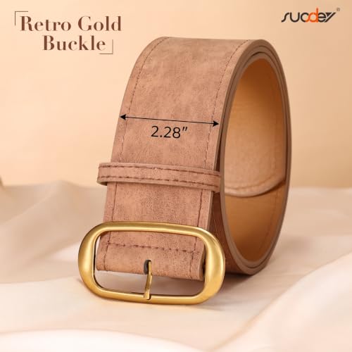 SUOSDEY Women Wide Waist Belt for Dresses Suede Chunky Belt with Gold Buckle Fashion Thick Waist Belt for Women Dresses - Image 3