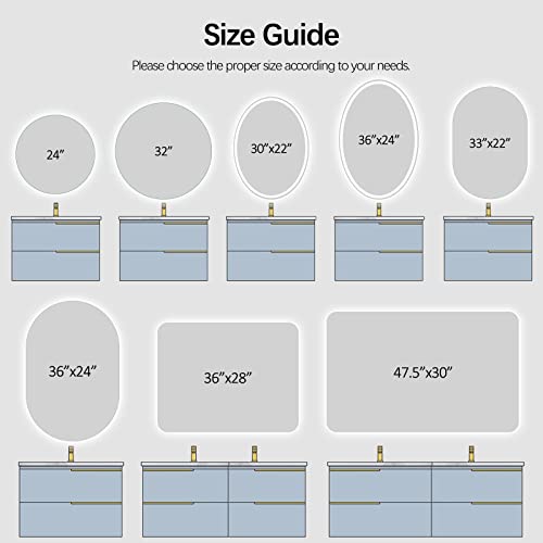 Theiamo Oval Led Bathroom Mirror, 33"X20" Backlit Frameless Mirror Anti-Fog Smart Lighted Mirror Dimmable Illuminated Mirror Cri95+, Hanging Horizontally Or Vertically #TOP6