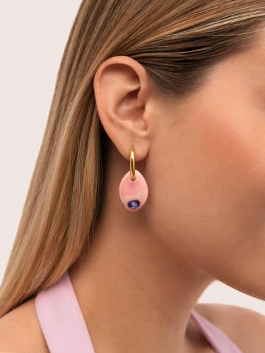 Pendientes Mayari Oro de 18kt con sofisticada cerámica rosa y azul Singularu 2
