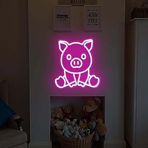 Image of Sitting Pig Neon Sign Cute Sitting Pig Led Neon Sign for Wall Decor Pig Neon Light Sign Pig Sitting Neon Sign Light Up Sign for Bedroom Game Kids Room Bar Shop Club Party Decor Gift, coloful