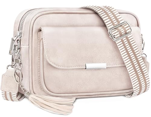NEWIROVE Bolso Mujer Bandolera Mediano Bolso Bandolera Mujer Piel PU Bolso Cruzado De Mujer Con Correa Ancha Ajustable Bolsos Bandolera Para Mujer Damas Compras, Viaje y Trabajo. Beige