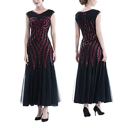 VEMOW Damen Flapper Quasten Pailletten Vintage Kleid Kleid der 1920er Jahre Perlen Nacht Party Damenkleid Kurze Kleider, S, Y1-rot Cover