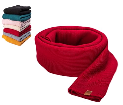 HEYO Damen Schal Winter Strickschal | H19603 | Weich Warm Gestrickt mit Leder Patch | Made IN EU (Rot)