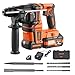 VEVOR Akku-Bohrhammer 13/16 Zoll SDS-Plus, 20 V Meißelhammer Bürstenlos mit Ladegerät & 3 Bohrer & Flachmeißel & Spitzmeißel & Transportkoffer, für Beton und Mauerwerk Schwarz Orange