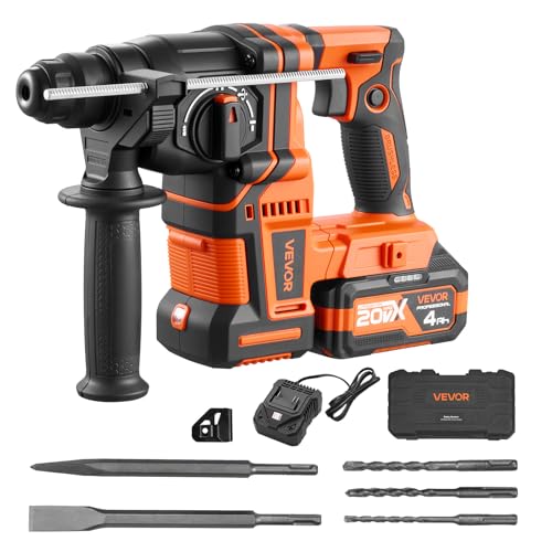 VEVOR Perceuse à Percussion sans Fil Capacité 20 mm, Perforateur avec Forets SDS-Plus, pour Béton Maçonnerie, sans Balais, avec Batterie 20 V, Chargeur, 3...