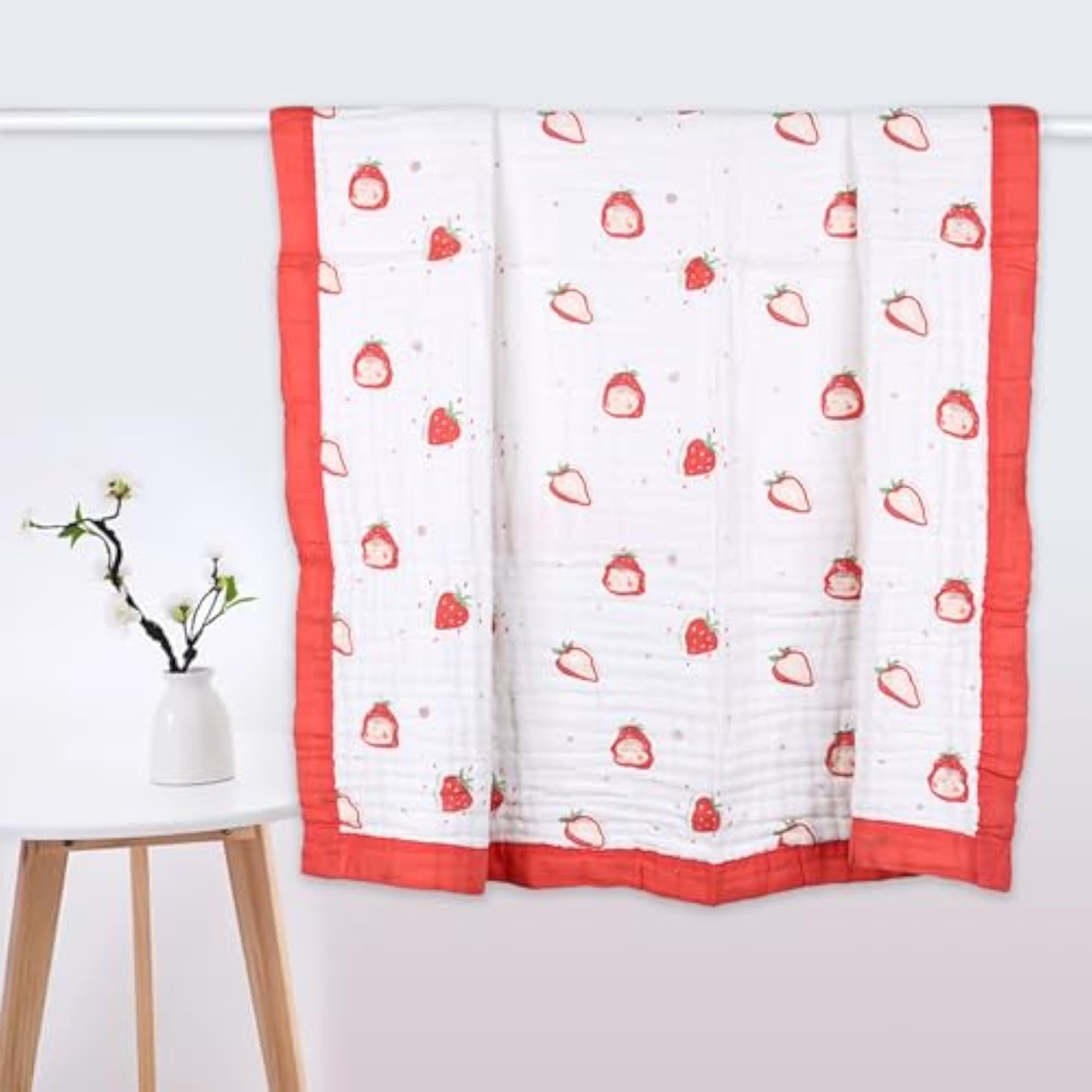 Organic Cotton Baby Muslin 6 Layer Blanket, Strawberry