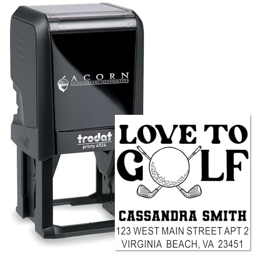 Image of Golf Passion Self-Inking Address Stamp - for Recipe and Gift Cards | Golf Course Stamp. Choice of 11 ink colors. Automatic Address Stamp. Up to 50 characters per line. No separate pad needed.