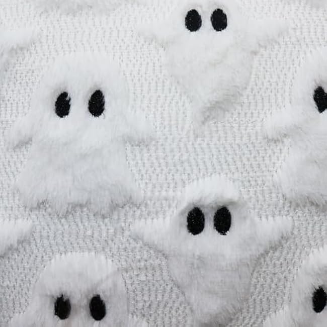 4 Pcs Halloween Ghost Decorative Pillow Covers, 18¡Á18 inches 3D White Ghost Throw Pillow Cases, Soft Plush Faux Fur Wool Couch Cushion Case for Chair Sofa Bedroom Living Room Home Decor