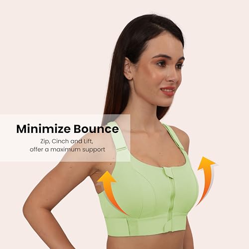 Image of GLAMORAS Women Poly Spandex Padded High Impact Front Zip Compression Sports Bra Criss Cross Back Adjustable Velcro Strap at Band & Shoulder for Gym, Yoga, Running, Fitness & Workout - Size: M-4XL