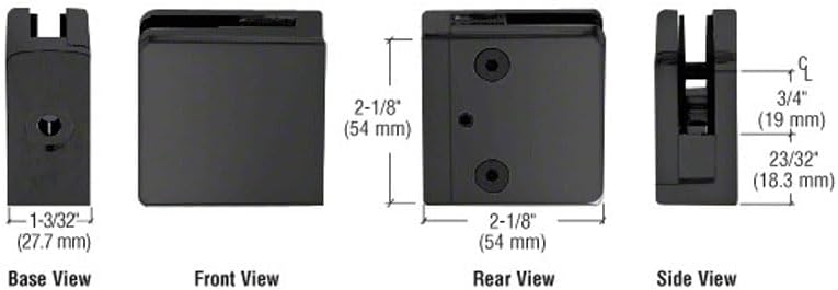 Matte Black Z-Series Square Type Flat Base Stainless Steel CRL Clamp for 3/8" Glass