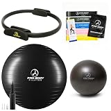 ProBody Pilates 4 pc Kit - Pilates Ring, 65 cm Yoga Ball, 9' Exercise Ball and Resistance Bands
