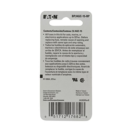 Bussmann - Bp/Agc-15-Rp Bp/Agc-15 15 Amp Fast Acting Glass Tube Fuse #TOP1