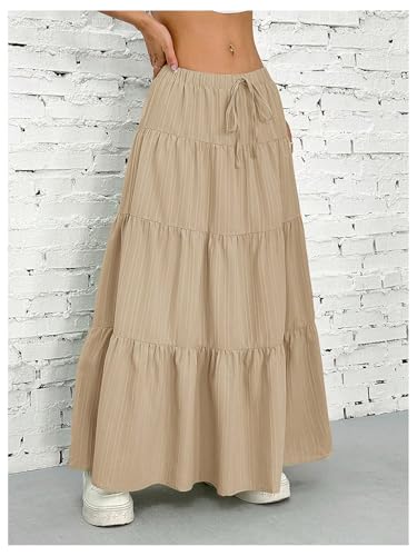 Image of Verdusa Women's Long Maxi Skirt Boho Flowy Flared Ruffle Skirts 2026 Beach Vacation Summer Going Out Outfits