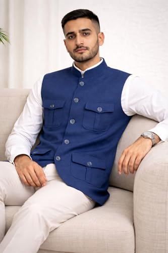 Image of LATEST CHIKAN Men's Nehru Jacket | Ethnic Waistcoat with Mandarin Collar | Premium Textured Fabric | Party, Wedding
