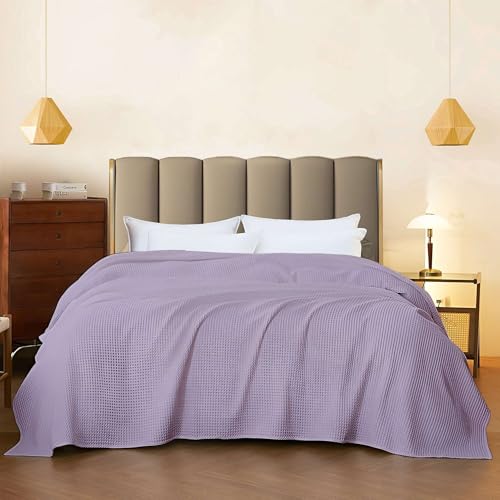 Image of Super Soft & Breathable 100% Microfiber Waffle Blanket - Throw Blanket and Quilt for Bed & Sofa Cal King(72x84) Size - Pastel Purple