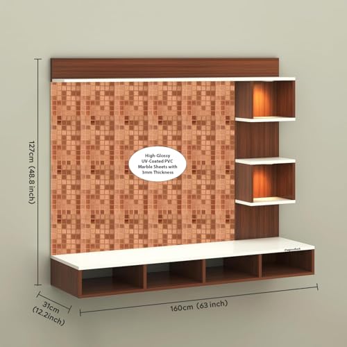 Image of TV Cabinet for Bedroom 32 inch to 65 Inches Engineered Wood TV Entertainment Unit Back Side 3mm UPVC Self Adhsive Waterproof Sheet and Lights (Copper, 32-55 Inches, with Fitting)