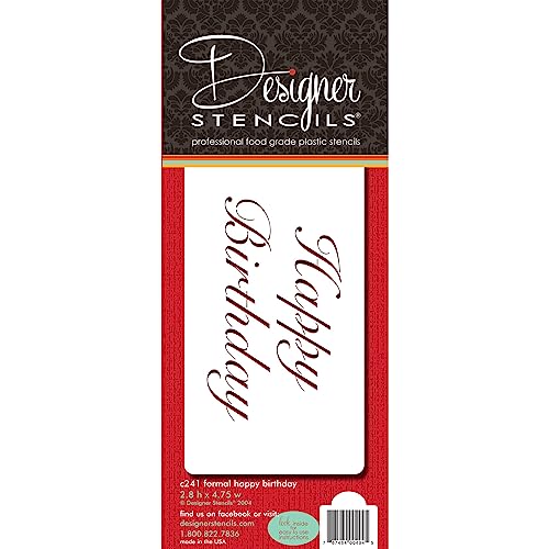 Designer Stencils Fancy Happy Birthday Cake Stencil, Beige/Semi-Transparent