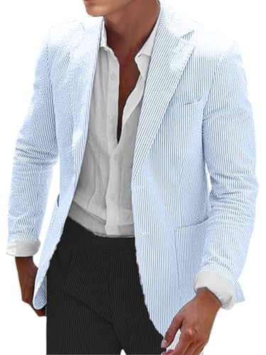 Men Seersucker Suit Jacket Summer Beach Wedding Striped Blazer Slim Fit Sport Coats Suits Jackets Wedding Prom Tuxedo