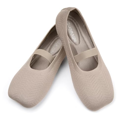 Image of Women's Wide Toe Box Flats Shoes Knit Mary Jane Ballet Flats Comfort Casual Ballerina Walking Dressy Slip-on Shoes with Strap