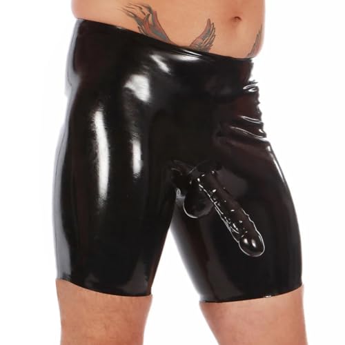 LEIMI Men's Latex Rubber Cycle Shorts with Sheath Latex Pants2