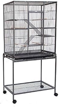 Large Wrought Iron 4 Levels Ferret Chinchilla Sugar Glider Small Animal Cage with 1/2" Wire Cross Shelves & Ladders with Removable Rolling Stand *Black Vein*